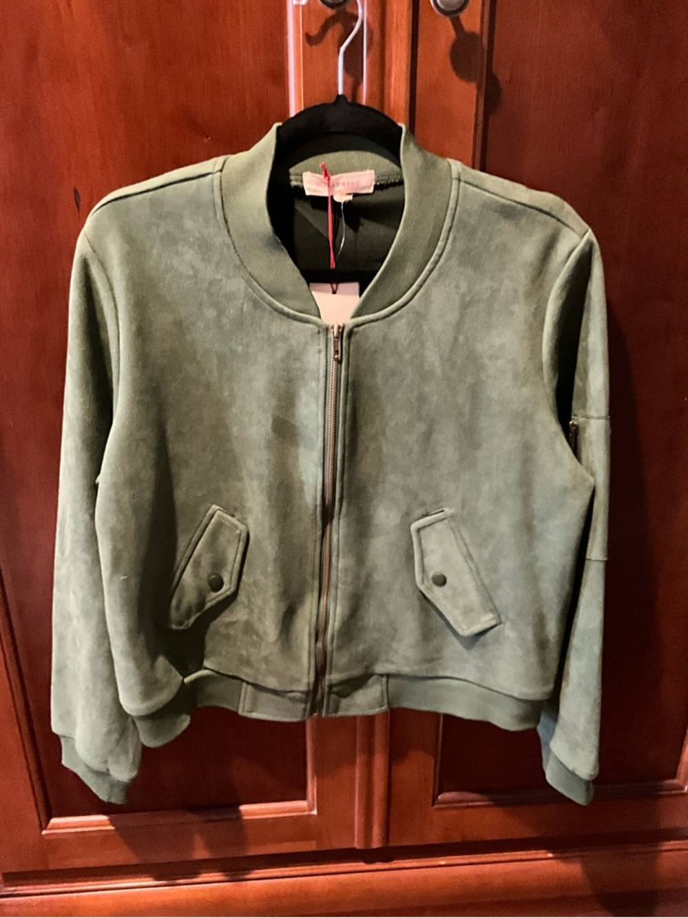 NWT Solitaire Olive Green Suede Bomber Jacket Size Large